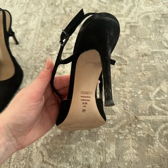 SCHUTZ Black Pointed Slingback Heels - Picture 3 of 4